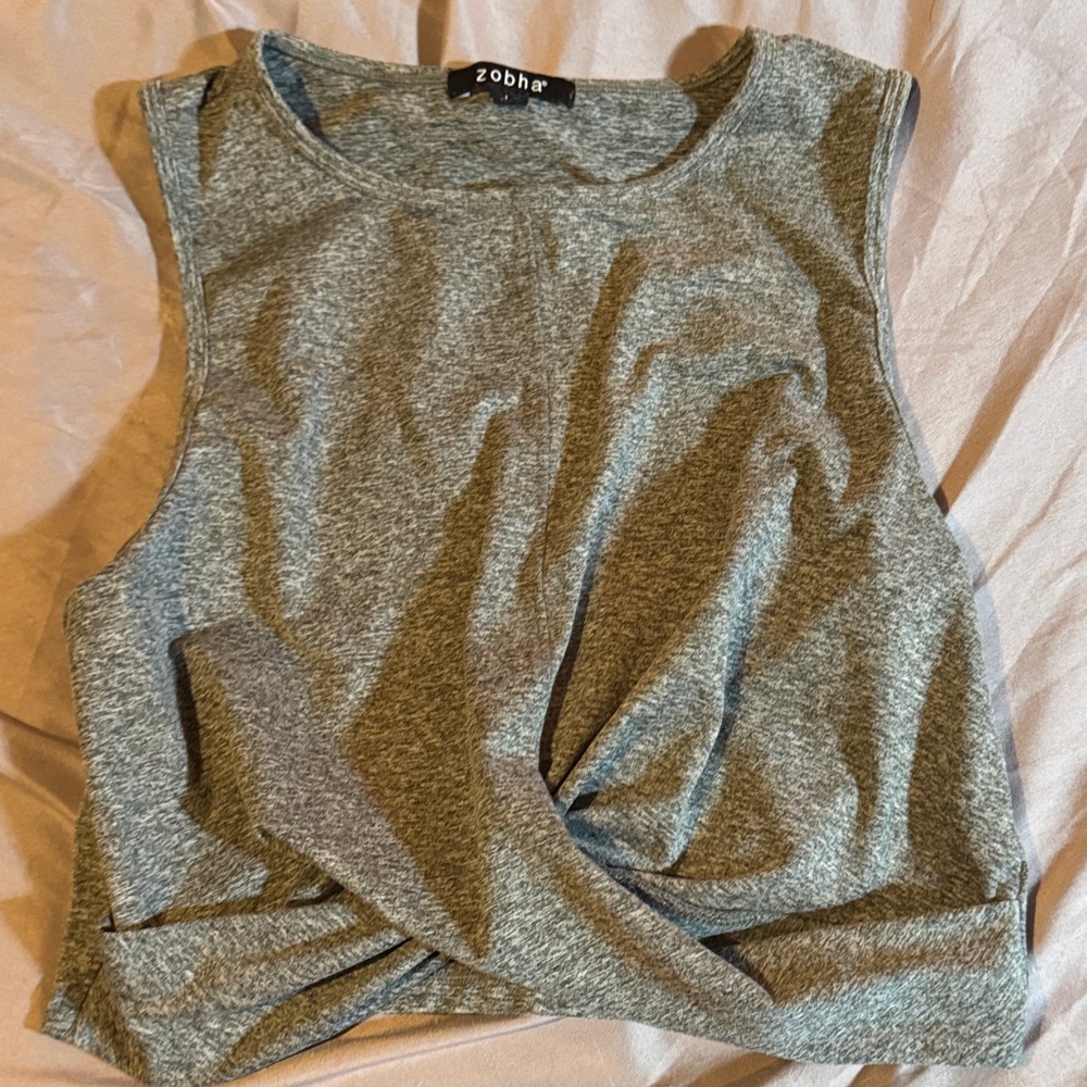 Zobha Gray Twist-Front Sleeveless Tank
